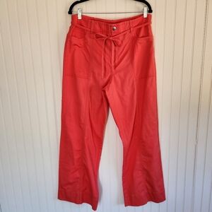 NEW LOFT Coral 100% Cotton Wide Leg Tie Belt Pants 12